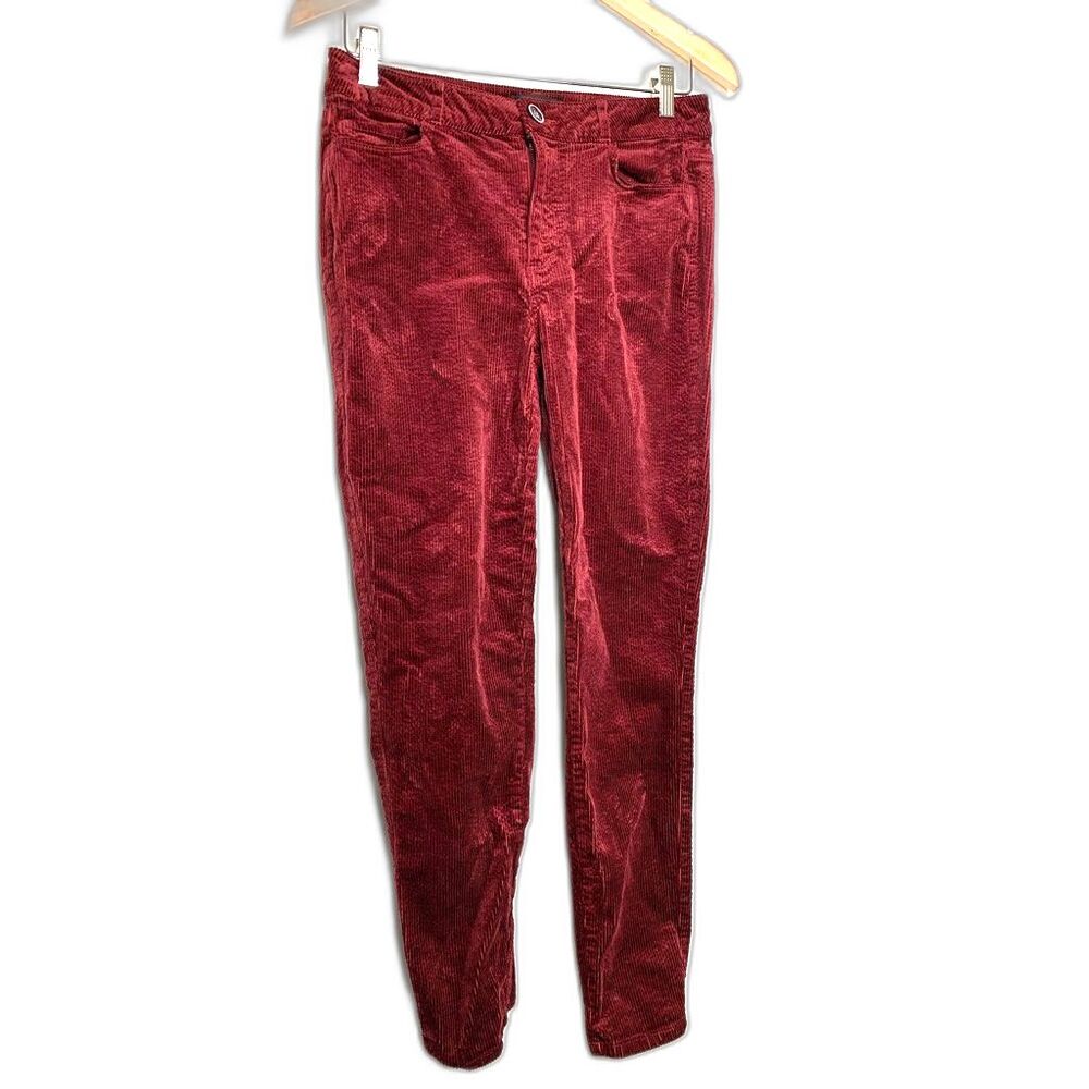Paige Womens Corduroy Hoxton Ankle Pants Red Pockets Flat Front Stretch 29